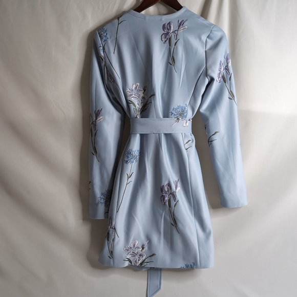 NWOT Guillaume Baby Blue Belted Jacket with Floral Embroidery, Size XS - Picture 2 of 8